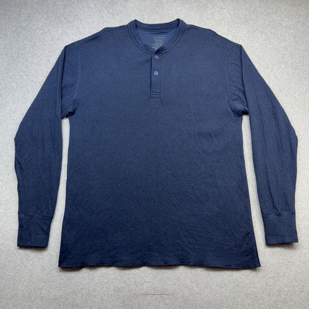 LL Bean River Drivers Henley Shirt Mens XL Blue Traditional Fit Wool Blend
